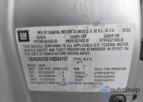 2006 Chevrolet Hhr Lt from USA, damaged, VIN 3GNDA23D16S584197